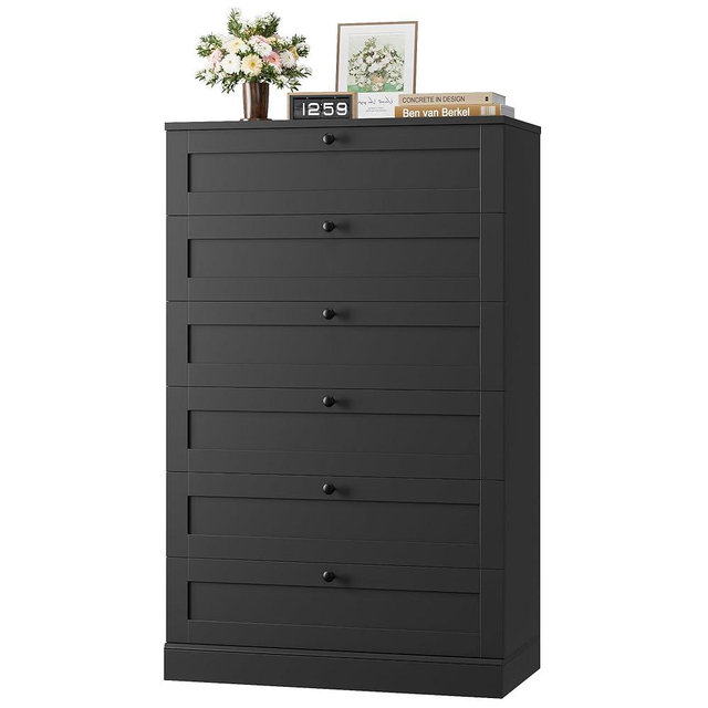 HOSTACK 6 Drawer Dresser for Bedroom, 52" Tall Dresser & Chest of Drawers, 29" W Wood Drawer Chest, Modern Vertical Storage Cabinet for Living Room, Entryway, Hallway, Black