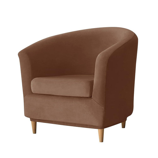 Deisy Dee 2 Piece Velvet Club Chair Slipcover Stretch Barrel Chair Covers Accent Chair Cover Removable Couch Furniture Protector Arm Chair Cover for Living Room (Brown)