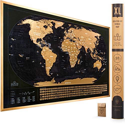 XL Scratch Off Map of The World with Flags - 36x24 inches Easy to Frame Scratch Off World Map Wall Poster with US States & Flags - Deluxe Travel World Scratch Map, Travel Decor, Designed for Travelers