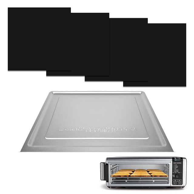 Air Fryer Accessories for Ninja Foodi SP101 Air Fryer Oven, 4pcs Black Liners and 1pack Replacement Crumb tray Pan for Ninja Digital Air Fry Countertop Oven