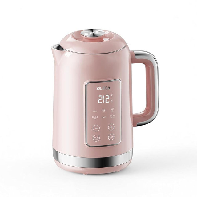 Electric Kettle Temperature Control: OLEGA 1.5L Stainless Steel Smart Kettle Hot Water Boiler, 6 Temp Presets, 1200W Fast Boiling Electric Tea & Coffee Kettle, Electric Kettles Teapot for Home -Pink
