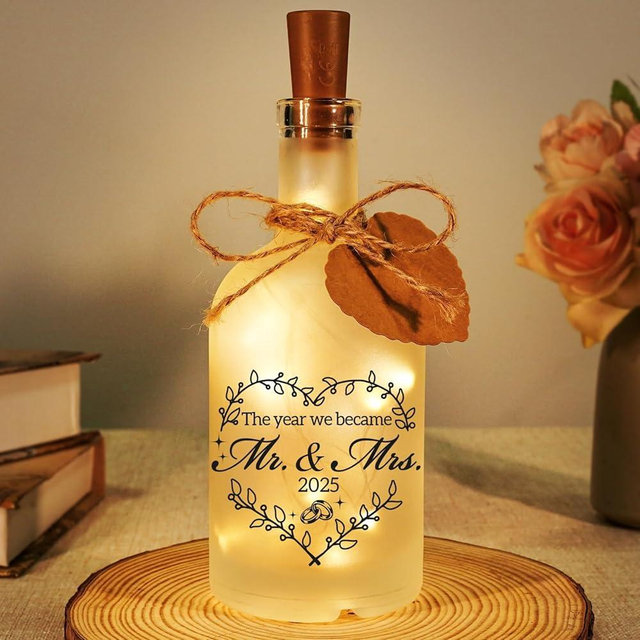 Wedding Gift for Couples 2025, Mr and Mrs Gifts, Bridal Shower Gifts, Newly Wed Gift Bride and Groom Presents for Newlywed Couples Engagement Present LED Light Bottle