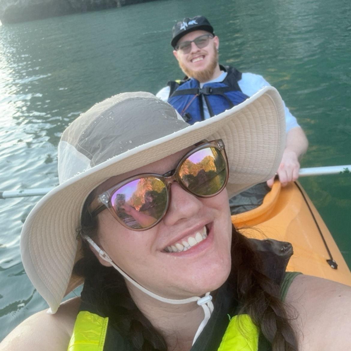 "Us" kayaking in Ha Long Bay! Chris did all the work!!!