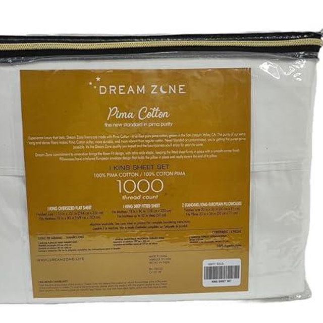 Dream Zone 1000 Thread Count Pima Cotton King Sheet Set in White (White,King)