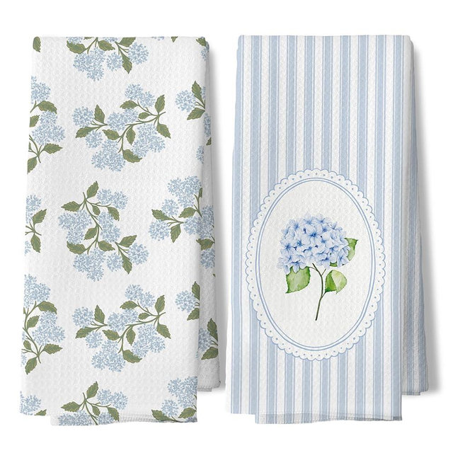 BUJSP Light Blue Hydrangea Flower Floral Print Kitchen Towels Bathroom Set of 2,Blue Hydrangea Floral Hand Towels for Bathroom Decor Gifts,16x24 Inch