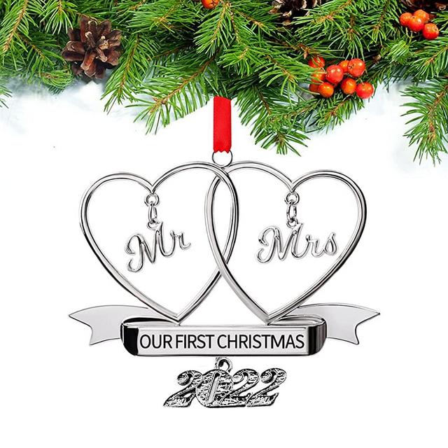 FKOG 2022 Metal Our First Christmas As Mr and Mrs Ornaments Mr & Mrs Newlywed Xmas Tree Decoration Romantic for Couples (Silver Mr & Mrs -2)
