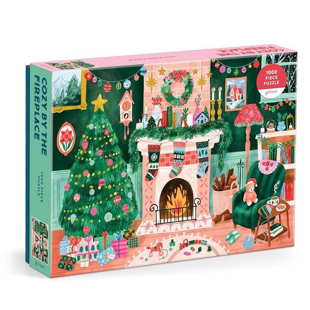 Galison Cozy by The Fireplace – 1000 Piece Jigsaw Puzzle Featuring Beautiful Artwork of A Cozy Christmas Living Room Scene