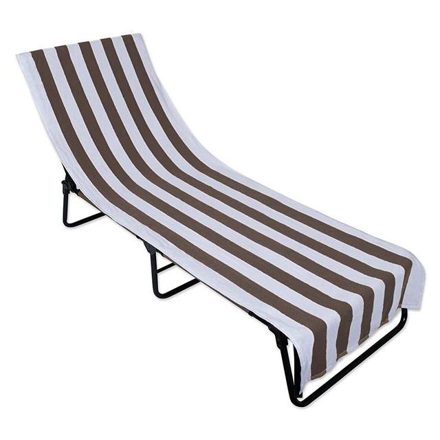 DII Stripe Beach Lounge Chair Towel with Fitted Top Pocket, 26x82, Stone