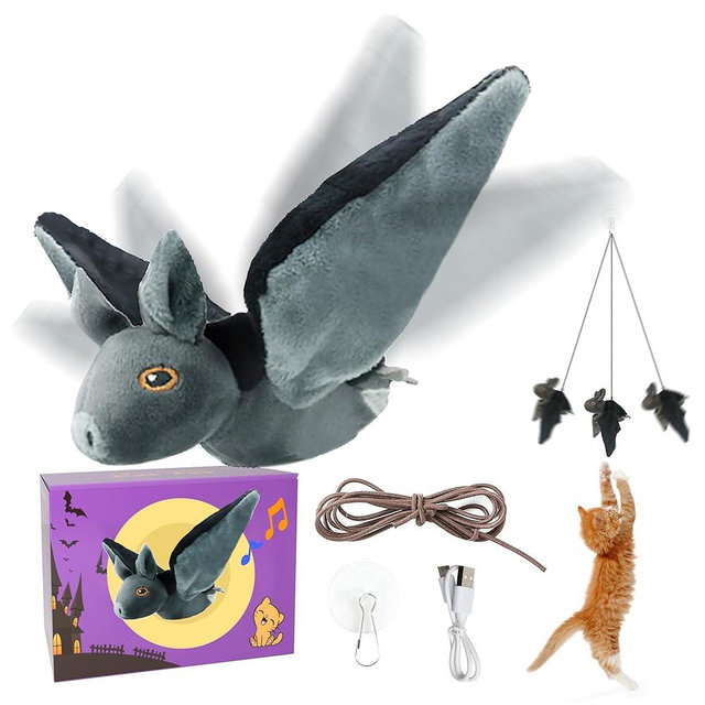 LEWISER Cat Toys, Flapping Wings Cute Bat, No Flying, Chirping Bird Interactive Catnip Toy for Kitten or Small Dogs, Touch Activated, Rechargeable