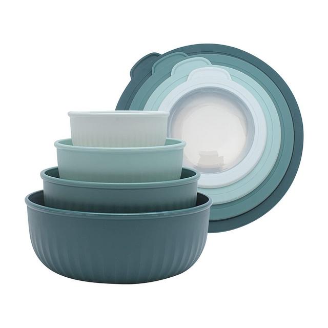 COOK WITH COLOR Prep Bowls - 8 Piece Nesting Plastic Meal Prep Bowl Set with Lids - Small Bowls Food Containers in Multiple Sizes (Teal Ombre)