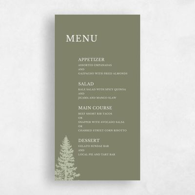 Khaki Green Wedding Menu - Pinehaven