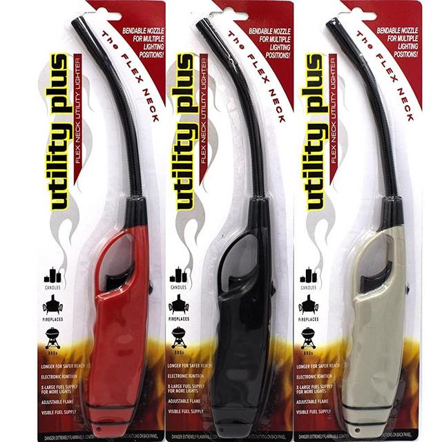 Elite Brands USA Long BBQ Lighters, Long Flexible Neck , Multi-Purpose use for Barbeque Grill Fireplace Gas Stove Cooking , Flex Wand Fire Lighters, Value Pack of 3