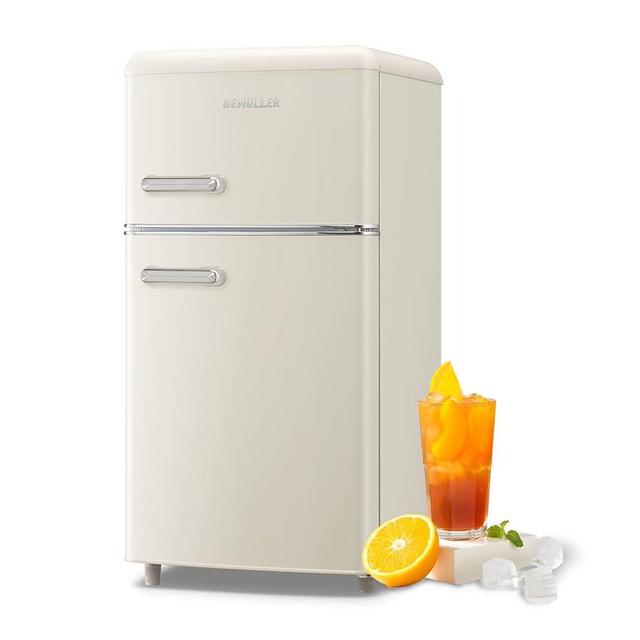 DEMULLER Retro Mini Fridge 3.5 Cu.ft Small Refrigerator with Top Freezer Compact Fridge Apartment Size Refrigerator Dual Door with Handles for Home Office Dorm