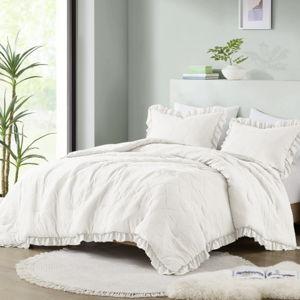 Phoebe Diamond Quilted Ruffle Edge Comforter Set - Ivory, King