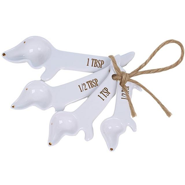 Dachshund Measuring Spoons Set - Unique Dog Measuring Spoons Ceramic Dachshund Decor - Weiner Dog Gifts for Women - Cute Kitchen Accessories Baking Gifts - Fun Daschund Measure Spoon Items (Set of 5)