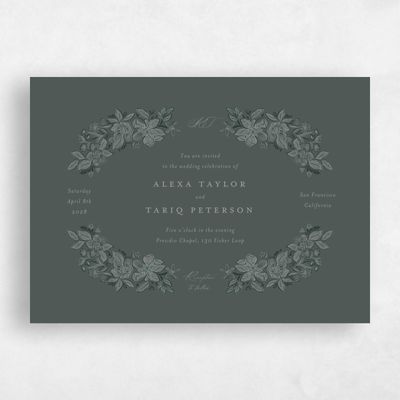Dark Seaweed, Green Wedding Invitation - Siena Landscape