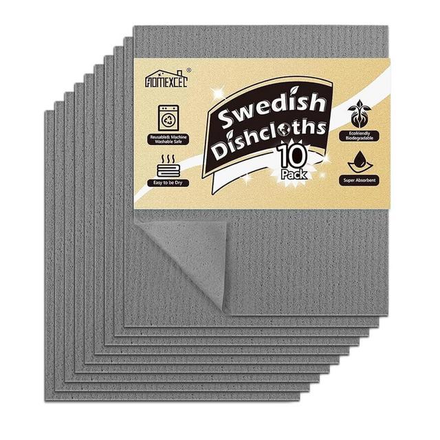 HOMEXCEL Swedish Dishcloths for Kitchen 10 Pack, Sponge Dish Cloth for Counters & Washing Dishes, Reusable and Absorbent Paper Towels, Grey