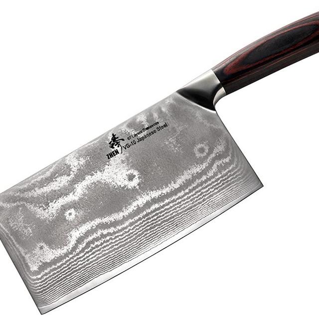 ZHEN Japanese VG-10 67-Layer Damascus Steel 8-Inch Slicer Chopping Chef Butcher Knife/Cleaver, Large