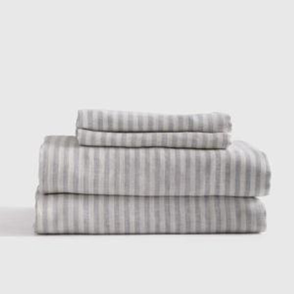 European Linen Stripe Sheet Set | Quince in Mist/White Stripe