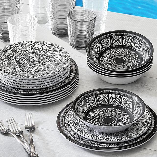 18-Piece Melamine Dinnerware Set Printmaker Design