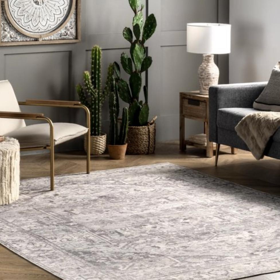 Gray Atrium Medallion Washable Area Rug 8x10