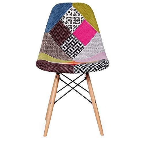 2xhome Multicolor - Modern Upholstered Side Fabric Chair Patchwork Multi-Pattern Natural Wood Leg Eiffel Dining Room Chair No arm