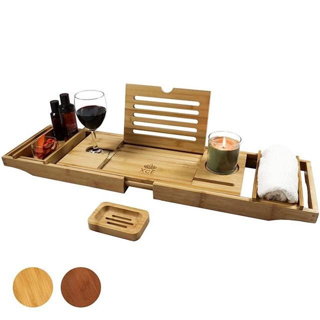 XcE Bathtub Caddy Tray (Natural)- Bamboo Wood Bath Tray and Bath Caddy for a Home Spa Experience