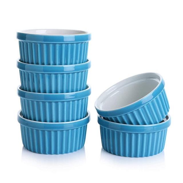 Sweese 502.607 Porcelain Souffle Dishes, Ramekins - 4 Ounce for Souffle, Creme Brulee and Ice Cream - Set of 6, Steel Blue