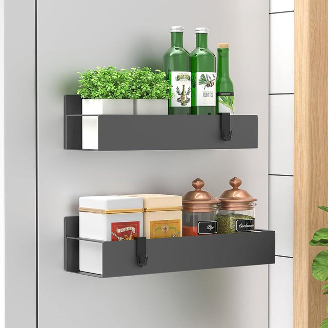 HuggieGems 2 Pack Magnetic Spice Storage Rack Organizer for Refrigerator and Oven, Dark Gray Fridge Organizers and Storage