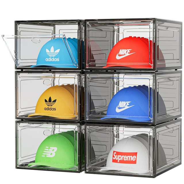 YKLSLH Hat Organizer Box, 6 Boxes for 40 Pack Hats, Upgrade Harder Solid Plastic Hat Organizer for Baseball Caps, Clear Hat Storage with Magnetic Door, Hat Rack, Hat Holder, Hat Case, Hat Box, Black…