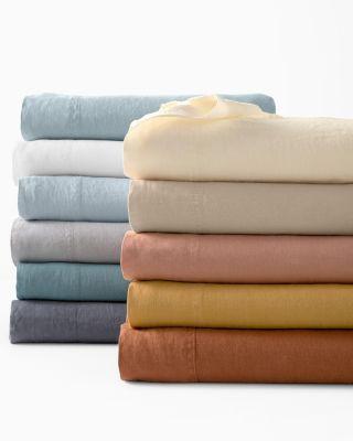 Solid Relaxed-Linen Flat Sheet- Oxford Blue, Queen Size