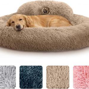 PetJett XL Dog Beds for Large Sized Dog - 45'' Extra Large Dog Bed, Anti-Slip & Washable Super Soft Round Donut Bed, Fluffy Faux Fur Anti-Anxiety Premium Comfort Pet Bed, Fits Dogs up to 120 lbs