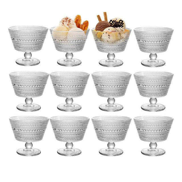 DNIENKGE Glass Dessert Bowls & Breakfast Cups - Set of 12, 9oz Ice Cream Sundae Cups, For Oats, Ice Cream, Milk, Sorbet, Yogurt (12PCS)