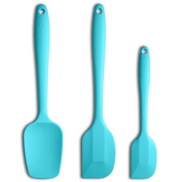 Silicone Spatula 3-piece Set, Ergonomic Handle High Heat-Resistant Spatulas, Non-stick Rubber Spatulas with Stainless Steel Core, Macaron Blue