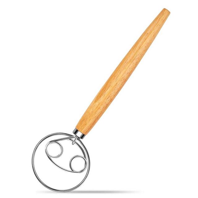 Agttete Danish Dough Whisk Stainless Steel Dough Whisk Dutch Bread Dough Hand Mixer Wooden Handle Kitchen Baking Tools Bread Making Tools and Supplies
