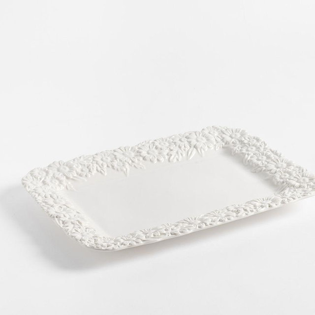 Floral Bunny Stoneware Serving Tray