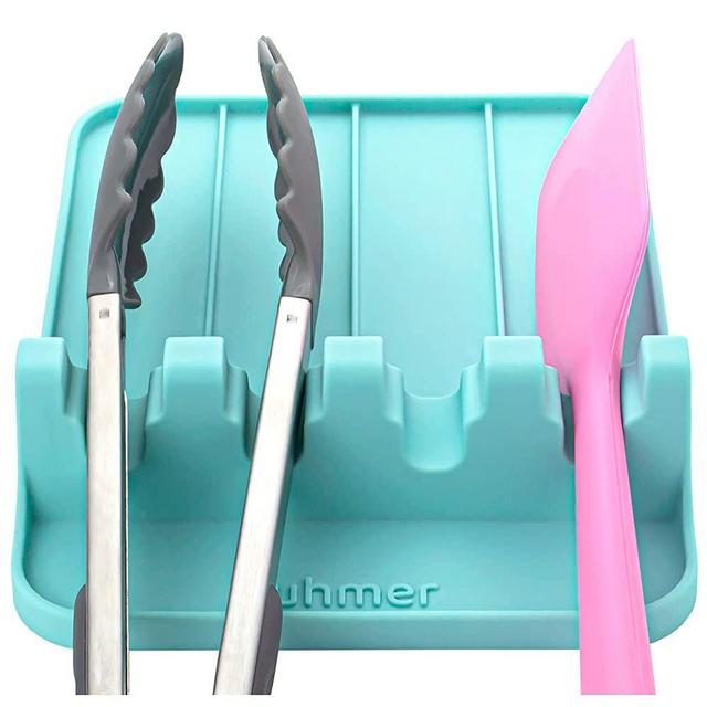 Uhmer Spoon Rest for Kitchen –Large 6x8 inch Silicone Utensil Rest, Easy Clean Heat Resistant Spoon Rest for Stove Top, BPA Free Spatula Rest (Turquoise)