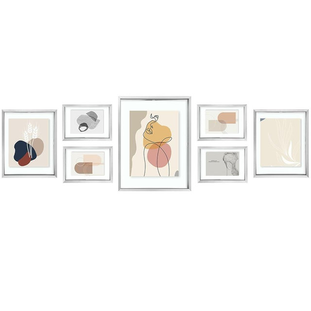 Golden State Art Silver Floating Picture Frame for 11X14, 2-8X10, 4-5X7 Photos, Metal, Modern or Contemporary, Wall Mount