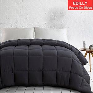 EDILLY Ultra-Soft White Down Alternative Quilted Comforter-Queen Size-Year Round-Duvet Insert with 4 Corner Tabs-Plush Microfiber Fill-Box Stitched-Hypoallergenic-Fluffy,Warm-88''x 88''-Dark Grey