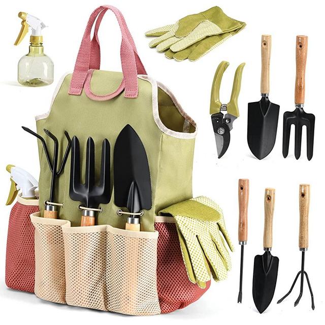 Gardening tools Set of 10 - Complete Garden Tool Kit Comes With Bag & Gloves,Garden Tool Set with Spray Bottle Indoors & Outdoors - Durable Garden Tools Set Ideal Garden Tool Kit Gifts for Women & Men