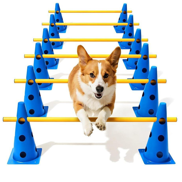 Lupar Dog Agility Course Backyard Set, Dog Agility Hurdle Cone Set with Height Adjustable Crossbar for Rehabilitation & Beginners, Dog Agility Equipment for Dog Obstacle Course - 12 Inch