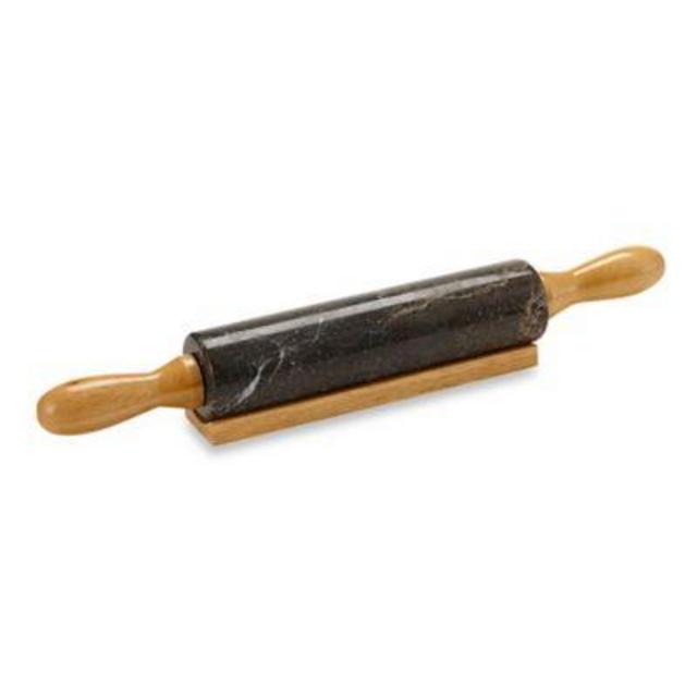 Marble Rolling Pin with Wooden Handles and Cradle in Charcoal