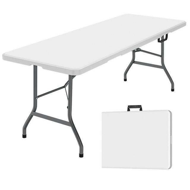 Generic 6 ft Folding Table, Portable Heavy Duty HDPE Fold-in Table, Lightweight Folding Table, Foldable Plastic Card Table for Party, Dining, Barbecue, Board Game with Carrying Handle - White