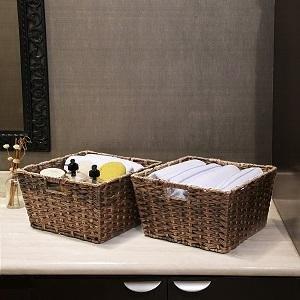 Seville Classics Handwoven Square Shelf Storage Basket 2-Piece Set, Mocha