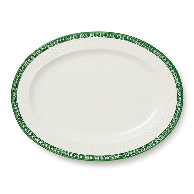 Le Jardin 16 x 12 Inch EMBOSSED OVAL PLATTER – Stoneware Tray with Rattan Texture – Perfect for Easter Roasts, Spring Brunches & Holiday Gatherings