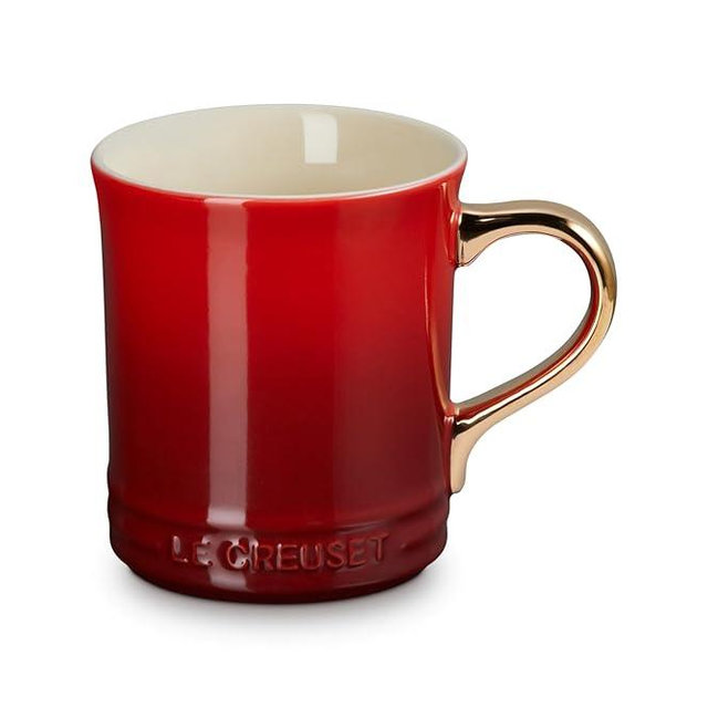 Le Creuset Vancouver Mug with Gold Metallic Handle, 14 oz., Cerise
