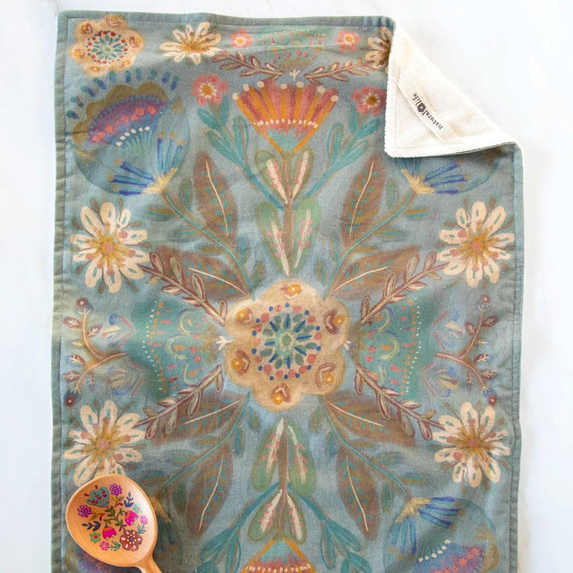 Cotton Dish Towel - Folk Flower
