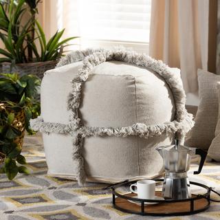 Alfro Moroccan Inspired Handwoven Cotton Fringe Pouf Ottoman