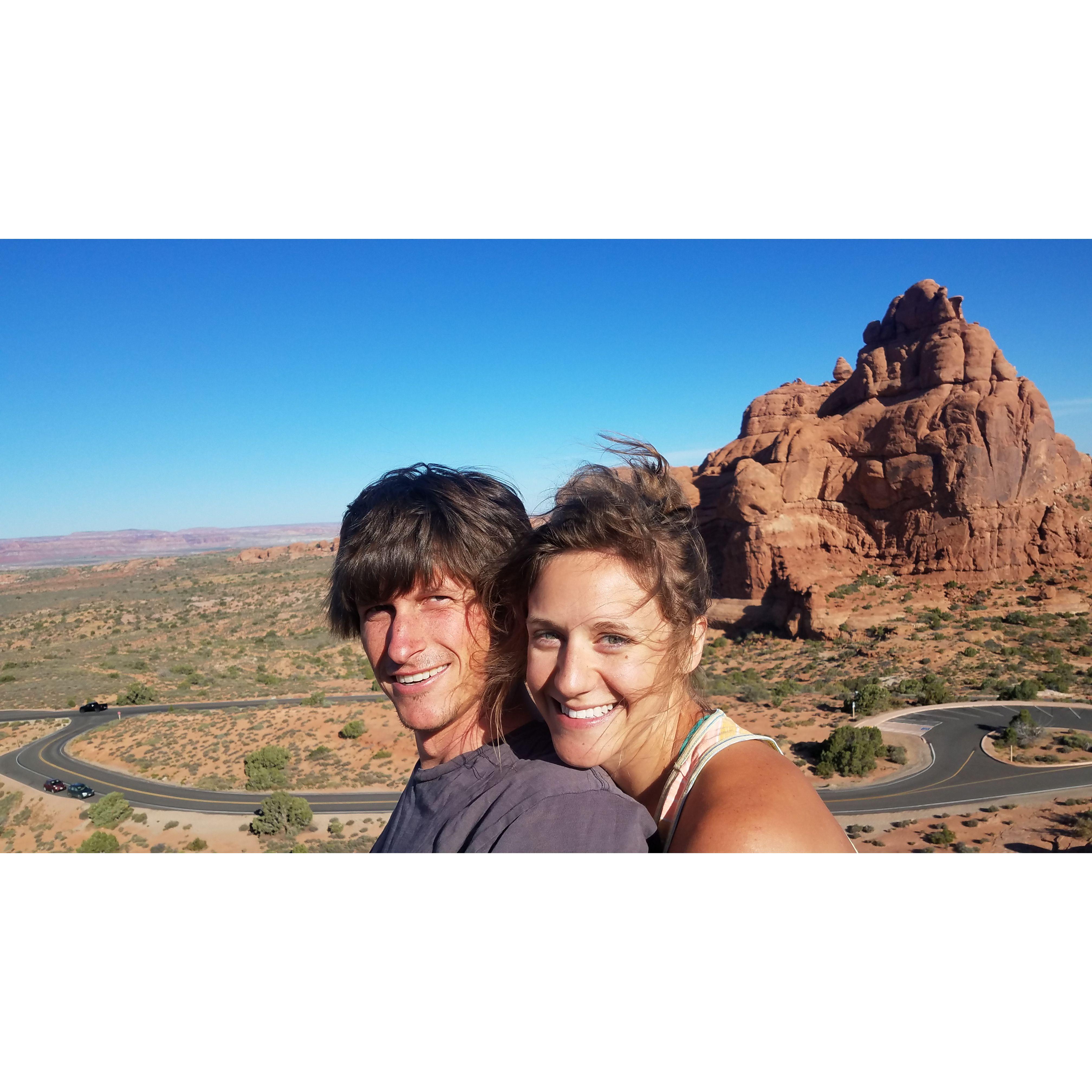 After our first Cataract Canyon trip our friend Sam rounded up climbing gear (we didn't bring any) and took us up Owl Rock Tower in Arches National Park. What a nice way to start a day!
