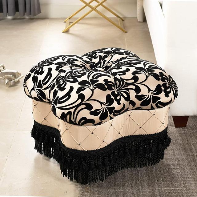 Jennifer Taylor Home Ellen Gothic Design Round Luxury Ottoman, 18, Floral Print/Black/White